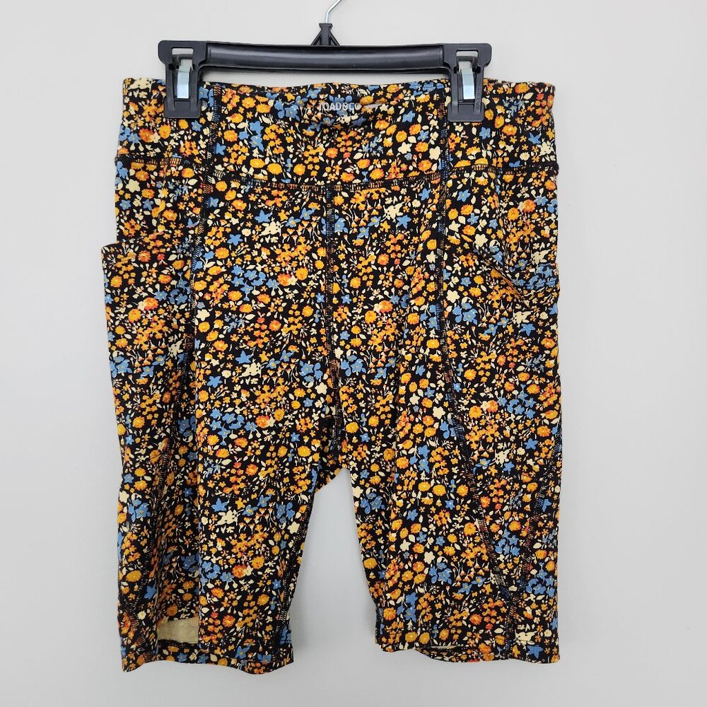 Toad & Co Size Medium Black Ditsy Print Bike Shorts Side Pockets Terrane